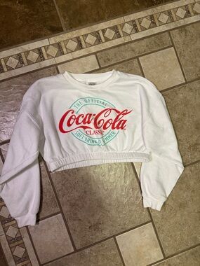 Coca-Cola White Cropped Pullover with Red Logo and Mint Accent